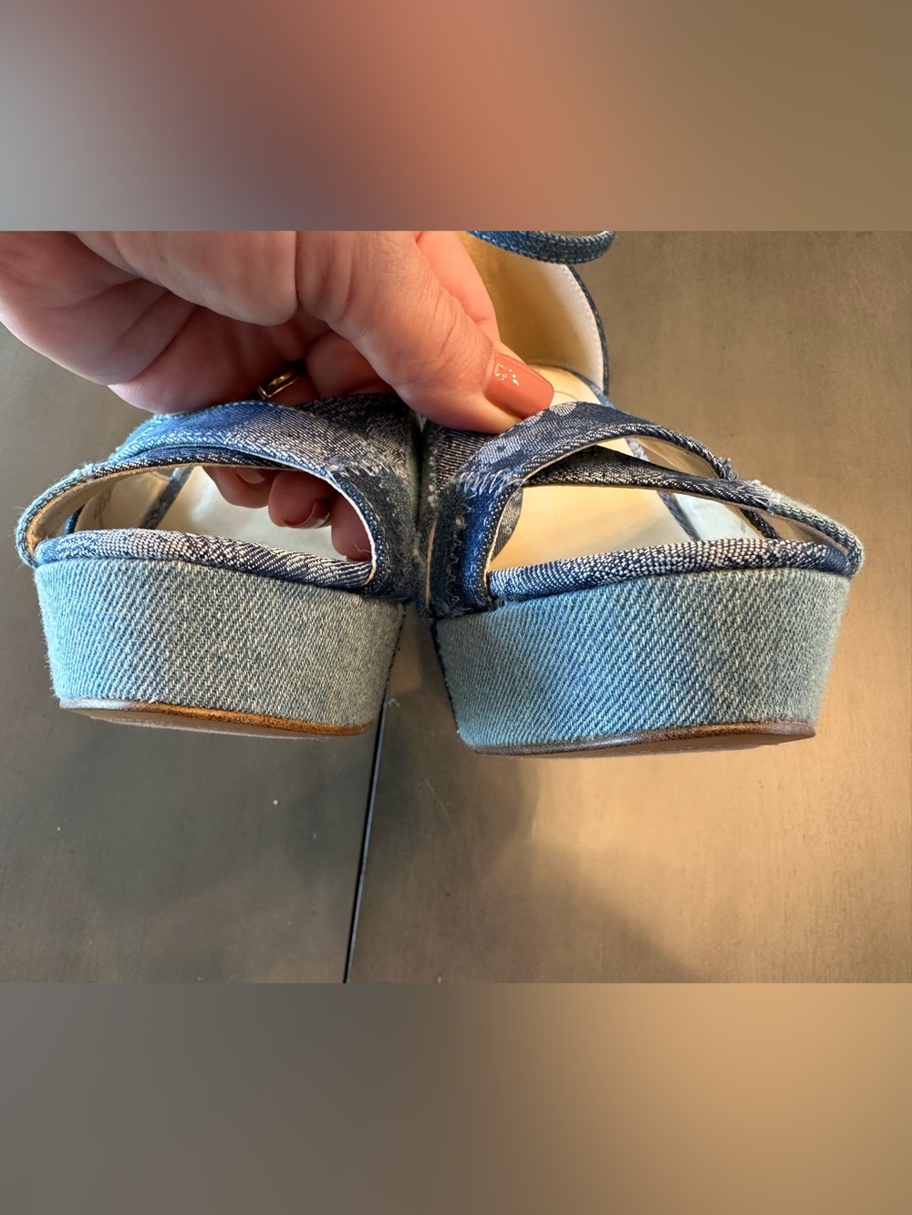 Jessica Simpson Blue Patchwork Denim Platform Heels - Picture 7 of 13